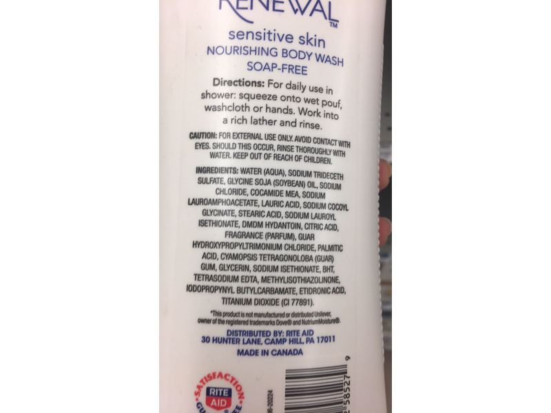 Rite Aid Renewal Body Wash, Sensitive Skin, 34 fl oz Ingredients and ...