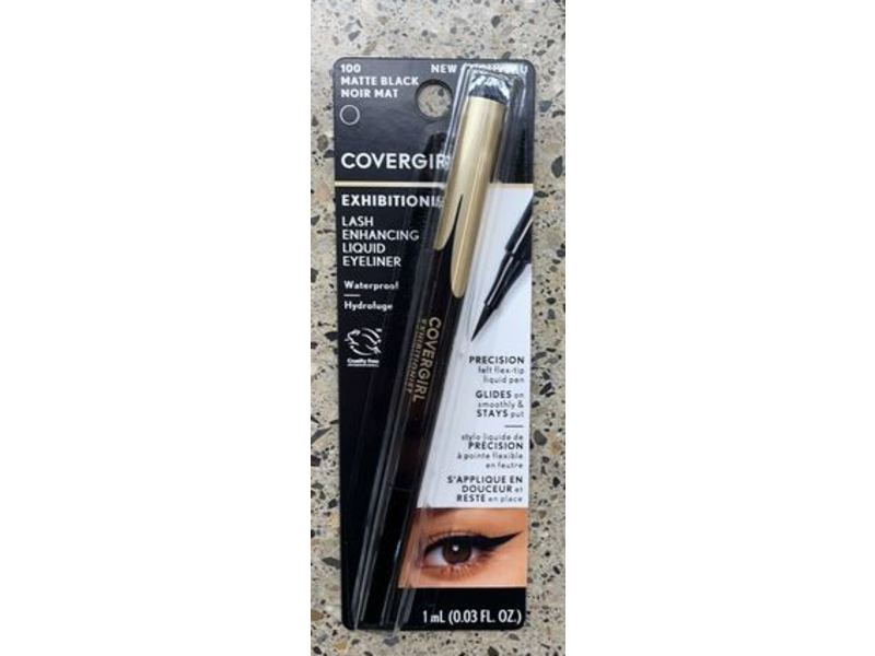 Covergirl Exhibitionist Lash Enhancing Liquid Eyeliner, 100 Matte Black, 0.03 fl oz/1 mL