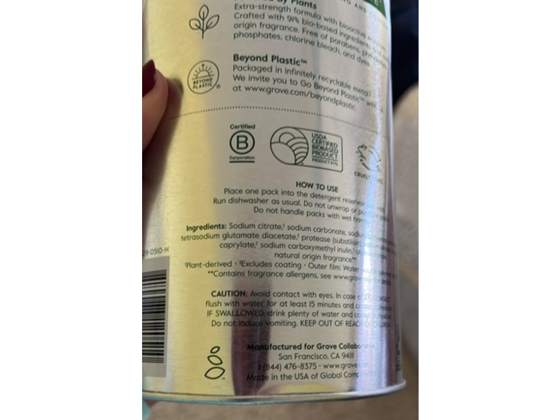 Grove Co. Pure Power Dishwasher Packs, Lemon & Eucalyptus, 15.8 oz/448 g, 30 Count