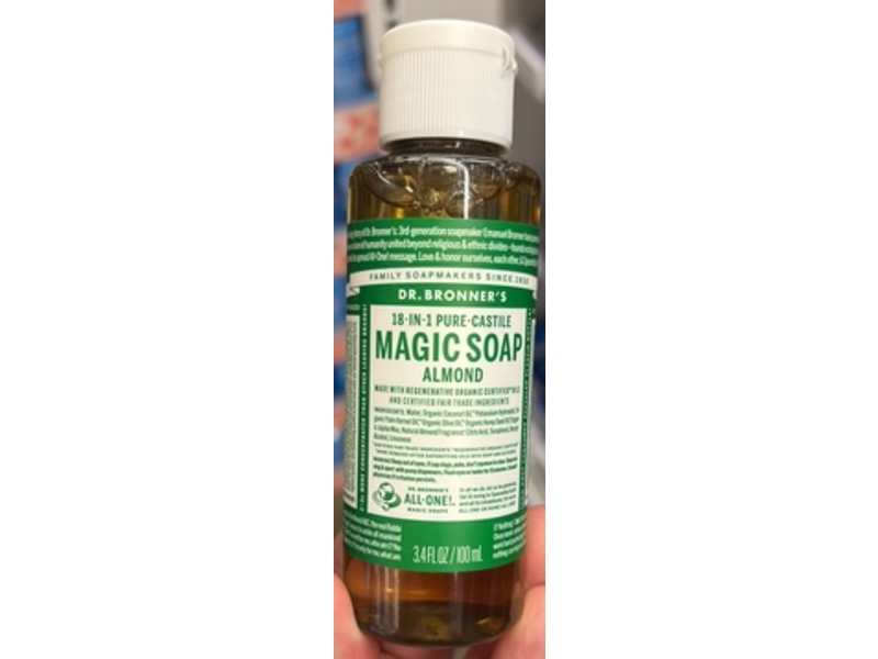 Dr. Bronner's 18-in-1 Pure Castile Magic Soap, Almond, 3.4 fl oz/100 mL