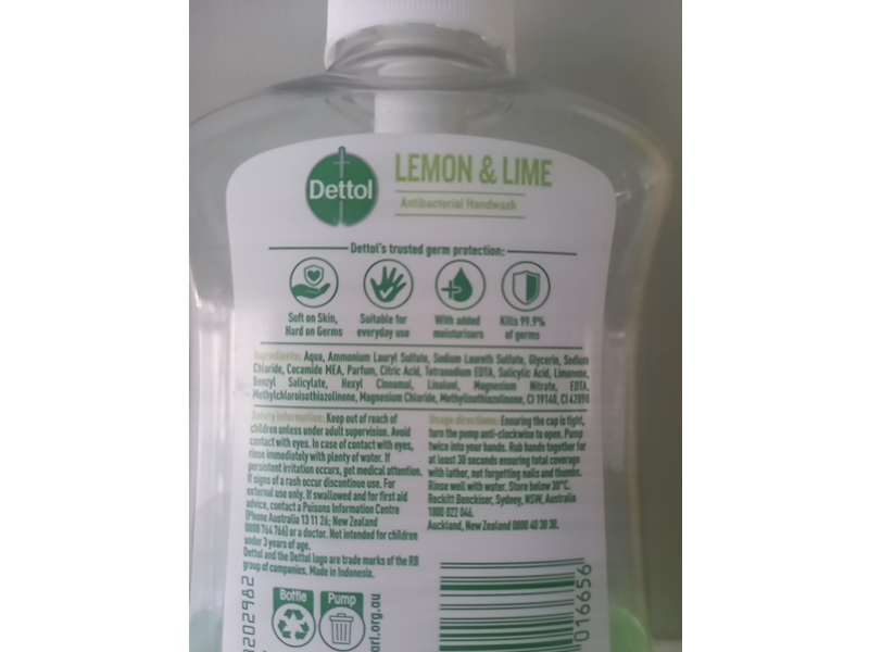 Dettol Antibacterial Hand Wash, Lemon & Lime, 250 mL
