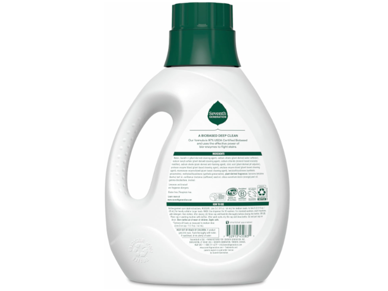Seventh Generation Liquid Laundry Detergent, Fresh Citrus Scent, 60 Loads, 90 fl oz/2.6 L