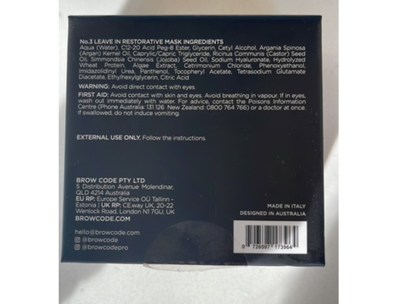 Brow Code Professional Brow Lamination Leave In Restorative Mask, 0.0338 fl oz/1 mL, 20 Count