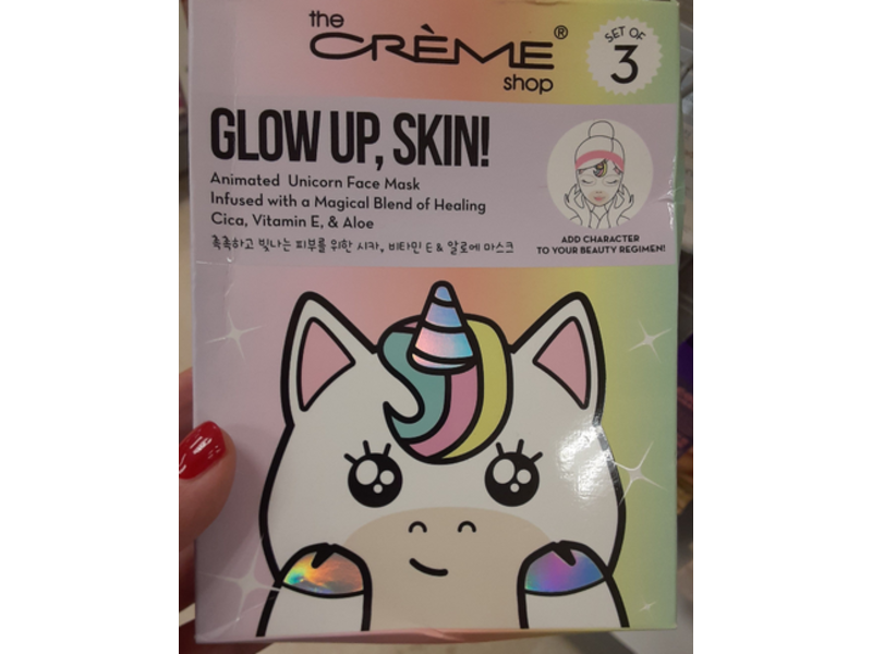 The Cream Shop Glow Up Skin Animated Unicorn Face Mask, Cica, Vitamin E & Aloe, 2.65 oz/75 g, Pack Of 3