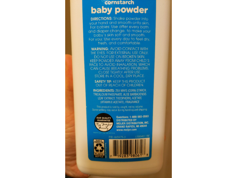 Meijer Cornstarch Baby Powder, Aloe Vera & Vitamin E, 15 oz/425 g