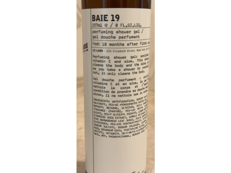 Le Labo Fragrances Baie 19 Shower Gel, 8 fl oz/237 mL