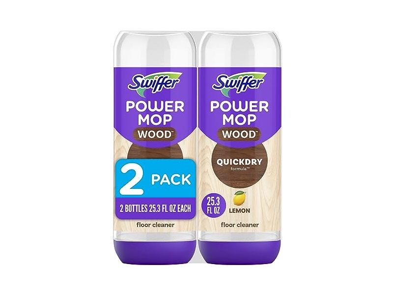 Swiffer Power Mop Wood Floor Cleaner, Lemon, 25.3 fl oz/750 mL, 2 Pack