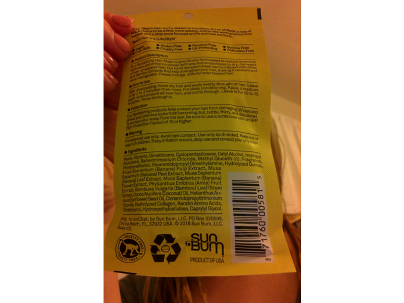 Sun Bum Revitalizing Deep Conditioning Hair Mask, Coconut Oil + Sunflower Seed Oil + Banana Pulp & Peel, 1.5 fl oz/44 mL, Pack Of 5