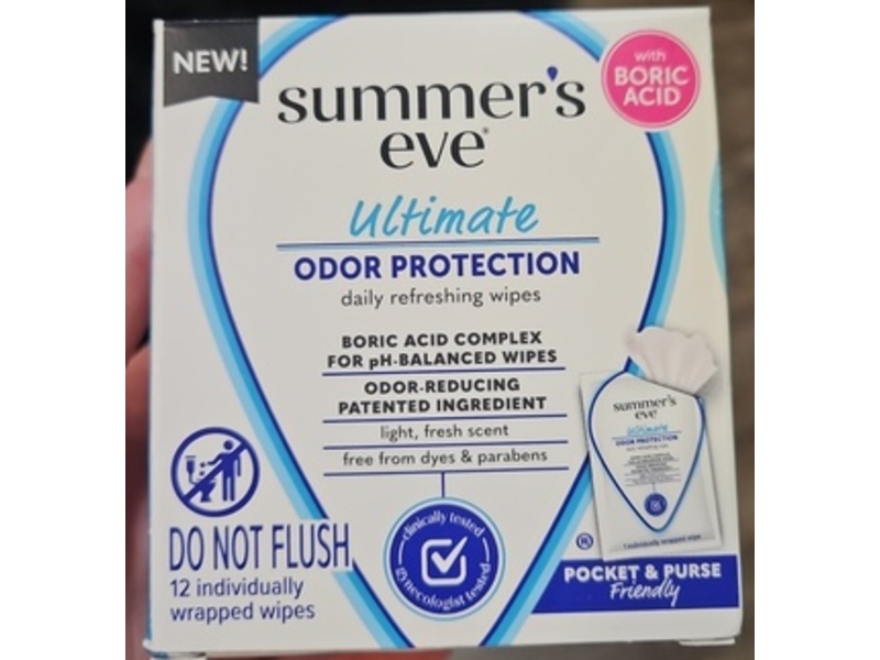 Summer's Eve Ultimate Odor Protection Daily Refreshing Wipes, Boric Acid, 12 Count
