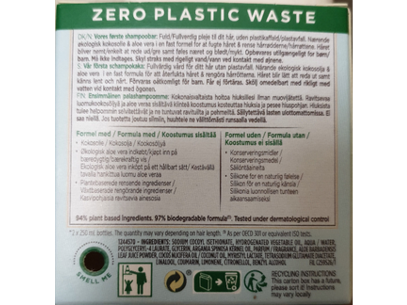 Garnier Respons Solid Shampoo, Hydrating, Coco & Organic Aloe Vera, 60 g