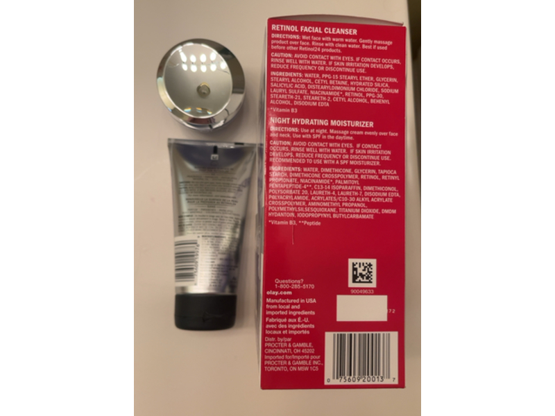 Olay Regenerist Retinol 24+ Peptide Night Hydrating Moisturizer & Retinol Facial Cleanser Set