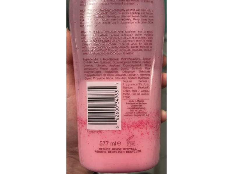 OGX Sensitive+ Body Scrub, Rose Water & Pink Sea Salt, 19.5 fl oz/577 mL