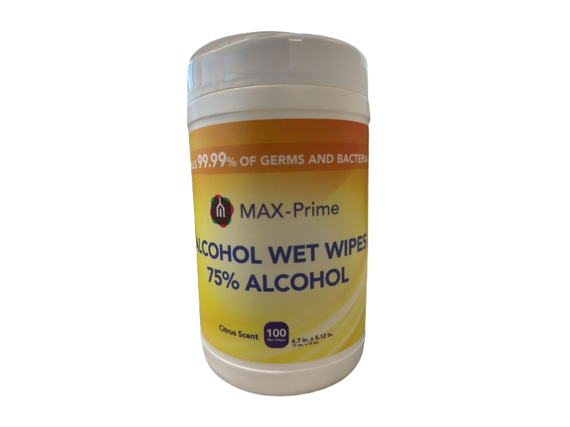 Max-Prime Alcohol Wet Wipes, Citrus Scent, 100 Count