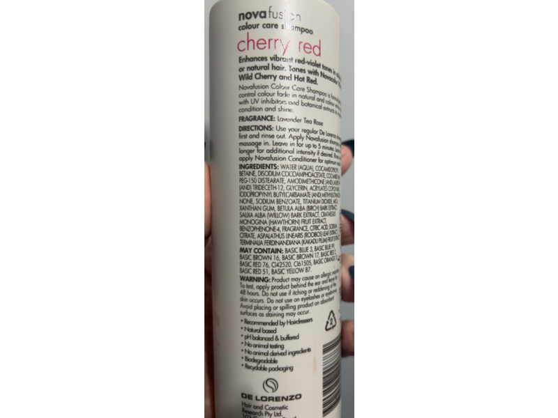 De Lorenzo Nova Fusion Colour Care Shampoo, Cherry Red, 8.45 0z/250 mL
