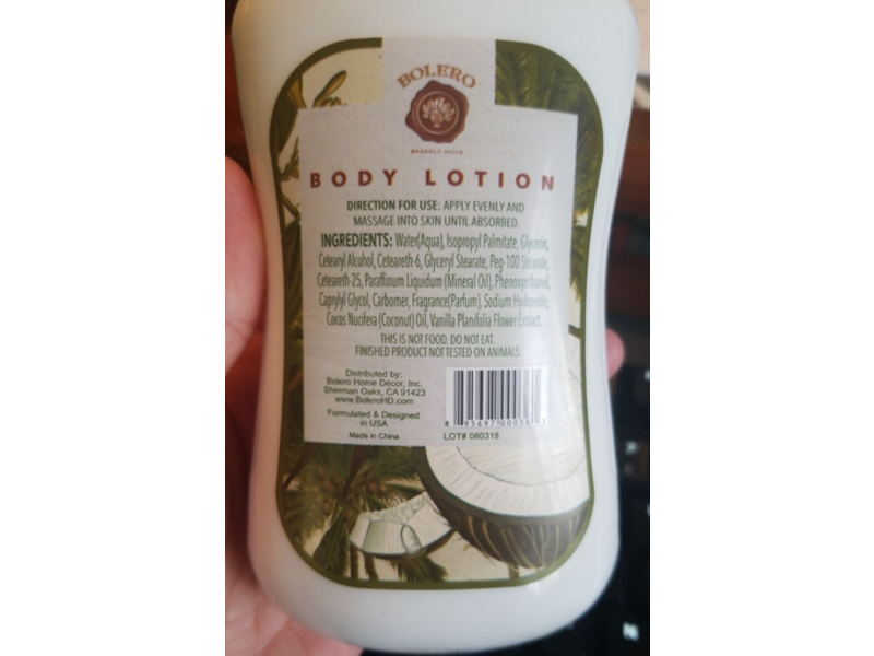 Bolero Beverly Hills Body Lotion, Coconut Cream & Vanilla, 10 fl oz/300 mL