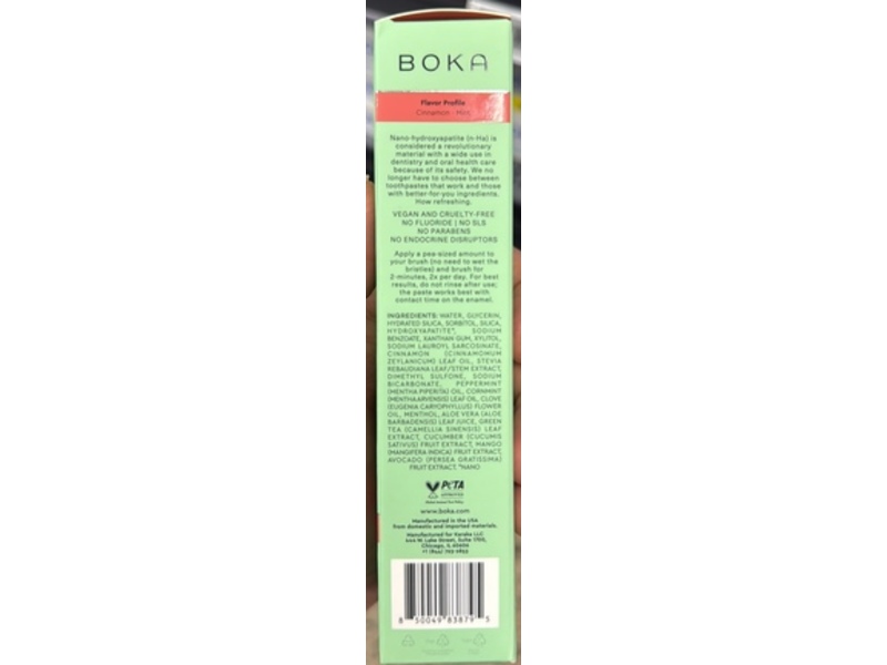 Boka Nano-Hydroxyapatite Toothpaste, Cinna Mint, 3.4 oz/96 g