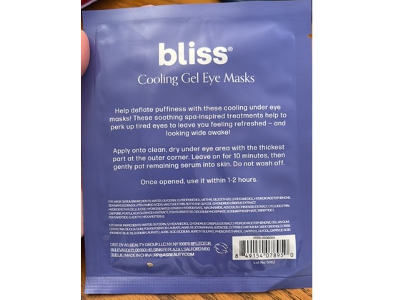 Bliss Cooling Gel Eye Masks, Collagen, 2 Count