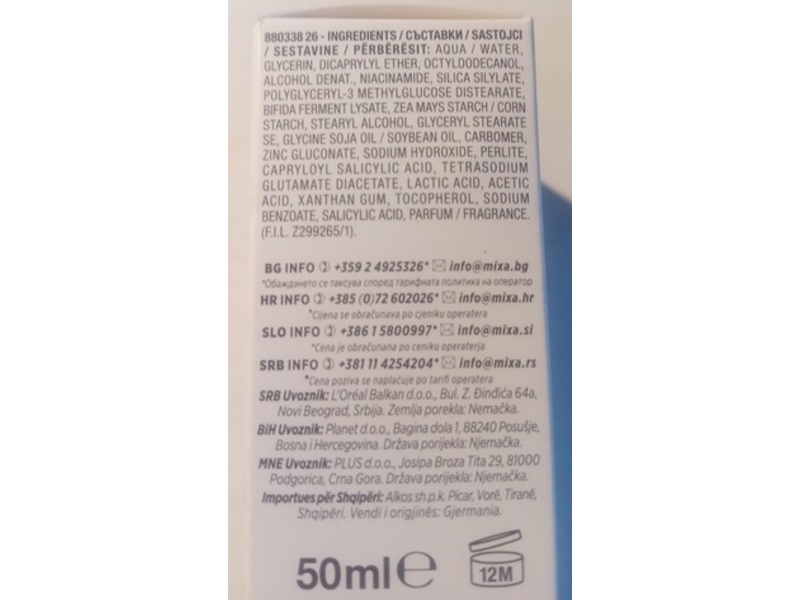 Mixa Anti Imperfection Moisturizing Cream, Zinc + Silicates, 50 mL