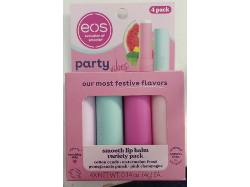 Eos Party Vibes Smooth Lip Balm Variety Pack, 0.14 oz/4 g, Pack Of 4