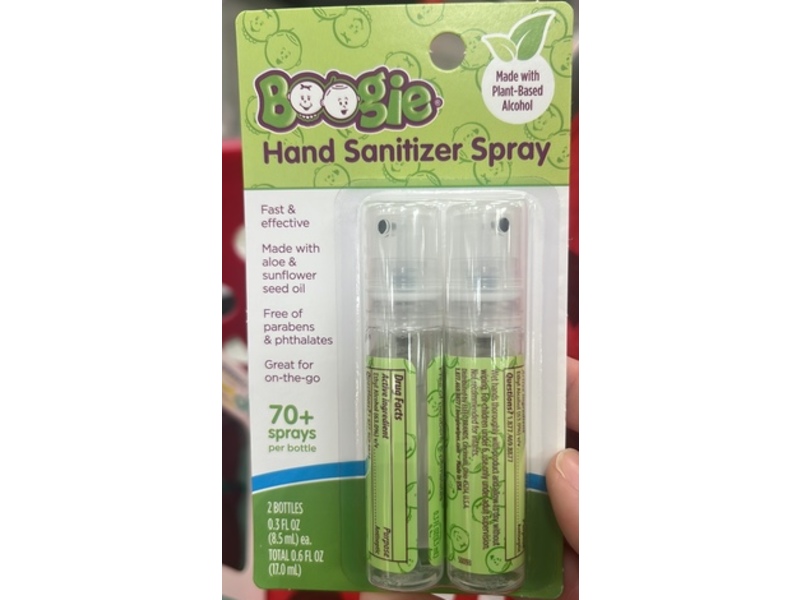 Boogie Hand Sanitizer Spray, Aloe & Sunflower Seed Oil, 0.3 fl oz/8.5 mL, Pack Of 2
