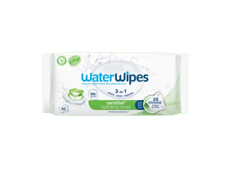 WaterWipes sensitive hydrating boost wipes, Aloe Vera, 60 Count