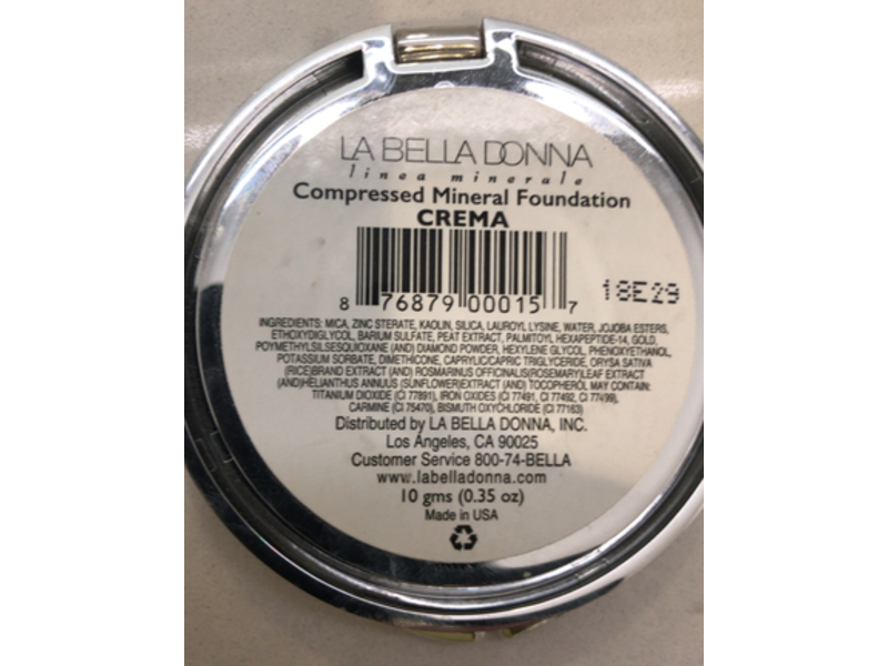 La Bella Donna Compressed Mineral Foundation, Crema, 0.35 oz/10 g