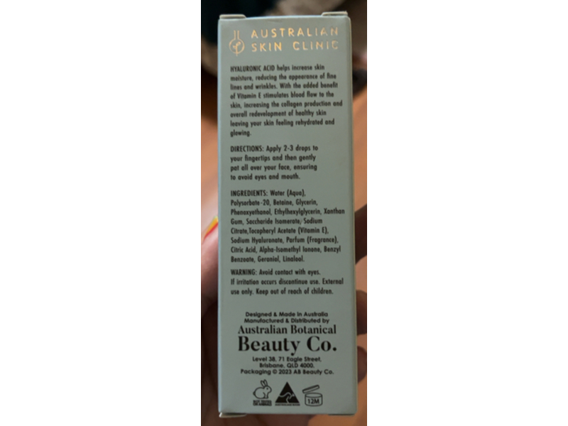 Australian Skin Clinic Face Serum, Hyaluronic + Vitamin E, 1.69 fl oz/50 mL