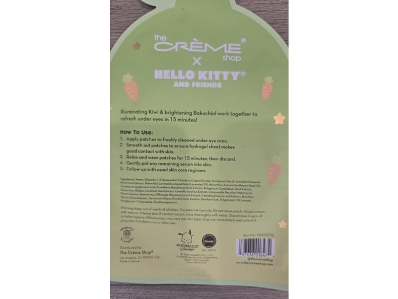The Creme Shop x Hello Kitty And Friends Youth Promoting Under Eye Patches, Kiwi Bakuchiol, 2 Patches