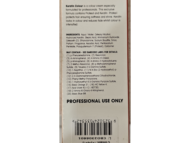 Keratin Colour Permanent Hair Colour, Keratin, 9.1 Very Light Ash Blonde, 140 g