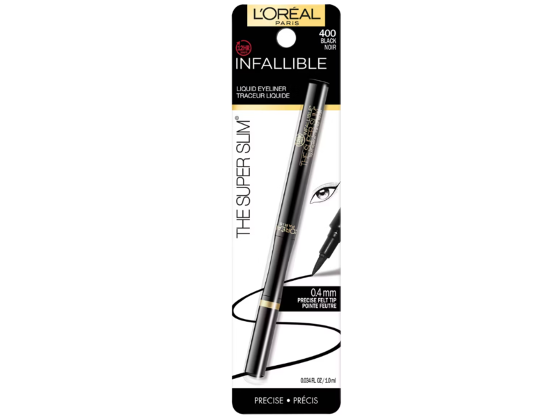 L'Oreal Paris Infallible The Super Slim Liquid Eyeliner, 400 Black Noir, 0.034 fl oz/1.0 mL