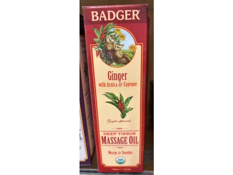 Badger Ginger Deep Tissue Massage Oil, Arnica & Cayenne, 4 fl oz/118 mL