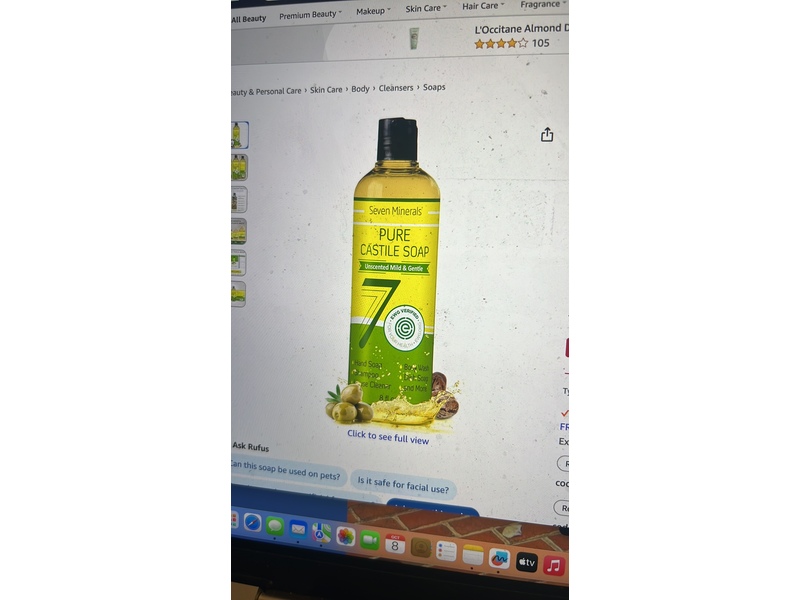 Seven Minerals Pure Castile Soap, Unscented Mild & Gentle, 8 fl oz