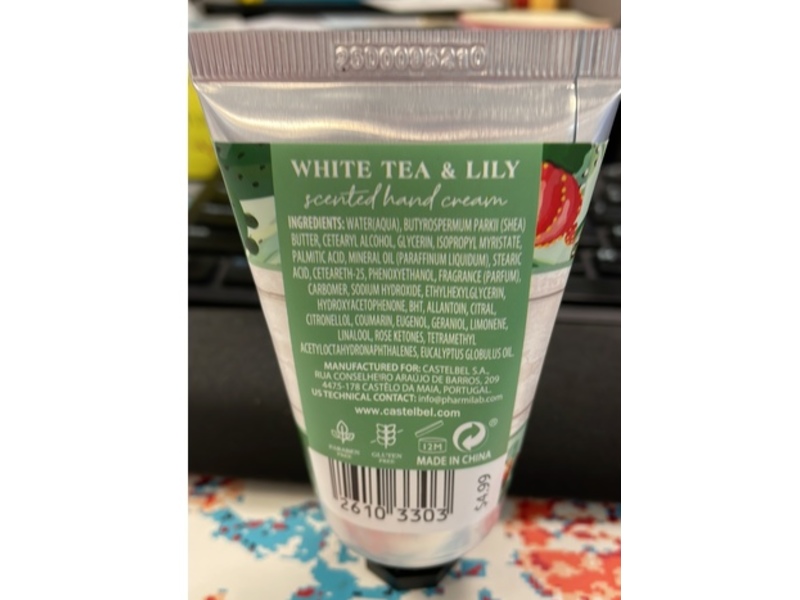 Castelbel Scented Hand Cream, White Tea & lily, 2 fl oz/60 mL