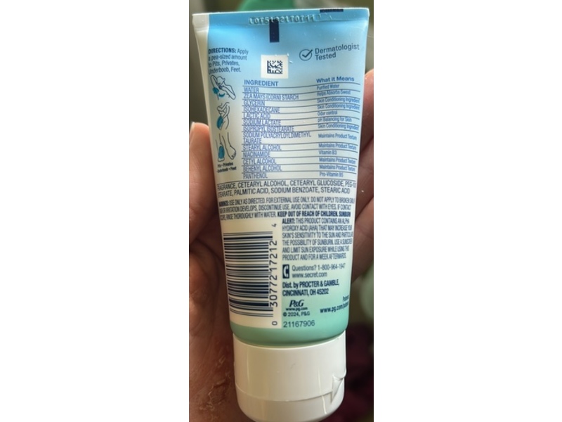 Secret Whole Body Deodorant Invisible Cream, Light + Fresh Scent, 3 oz/85 g