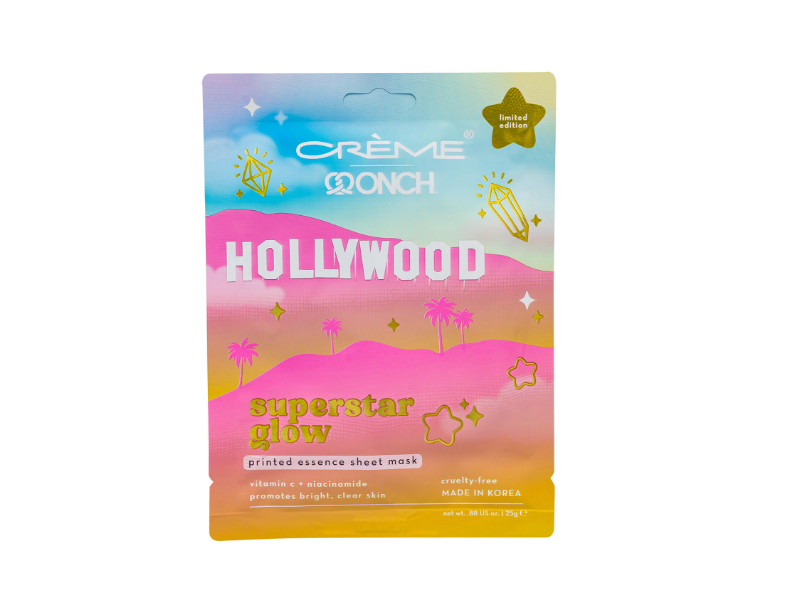 The Crème Shop x ONCH x Hollywood Printed Essence Sheet Mask, Superstar Glow, 0.88 oz/25 g