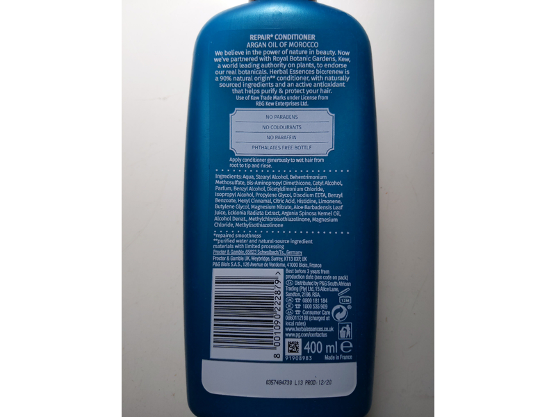 Herbal Essences Bio Renew Repair Conditioner, Argan Oil Of Morocco, 400 ml