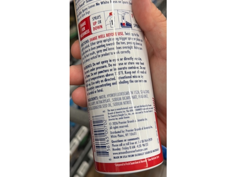 Arm & Hammer Sport Gear & Shoe Refresher Spray, Odor Defense, 6.25 oz/177 g