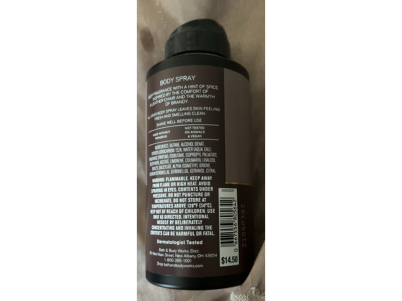 Bath & Body Works Body Spray, Leather & Brandy, 3.7 oz/104 g