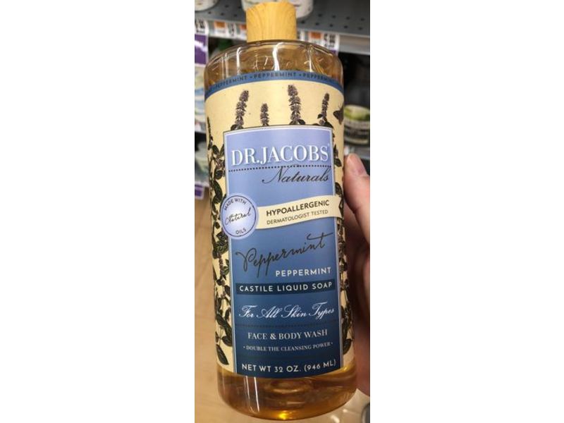 Dr. Jacobs Naturals Castile Liquid Soap, Peppermint, 32 oz/946 mL