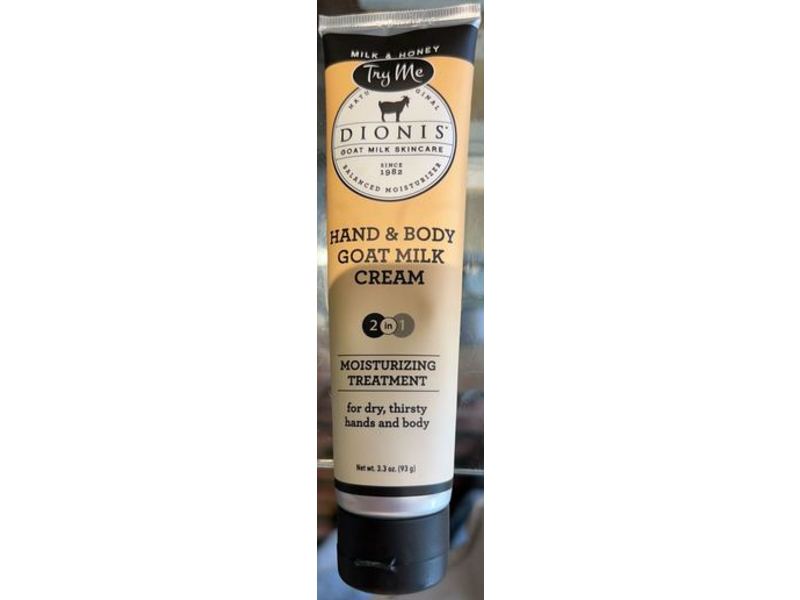 Dionis Hand & Body Goat Milk Cream 2 In 1 Moisturizing Treatment, Milk & Honey, 3.3 oz/93 g