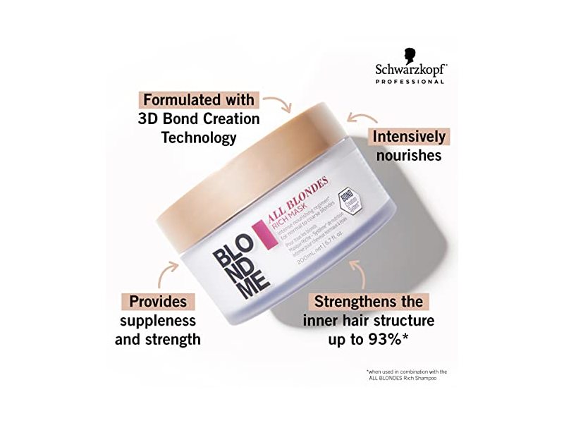 Schwarzkopf Blond Me All Blondes Rich Mask, 6.7 fl oz/200 mL