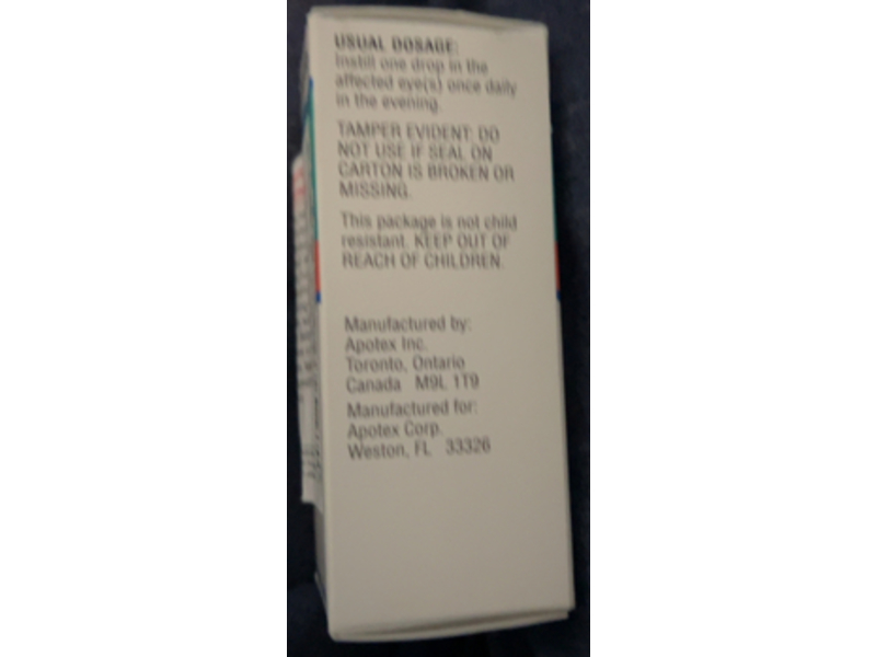 Travoprost Ophthalmic Solution 0.004%, 2.5 mL, Apotex Corp (Rx)