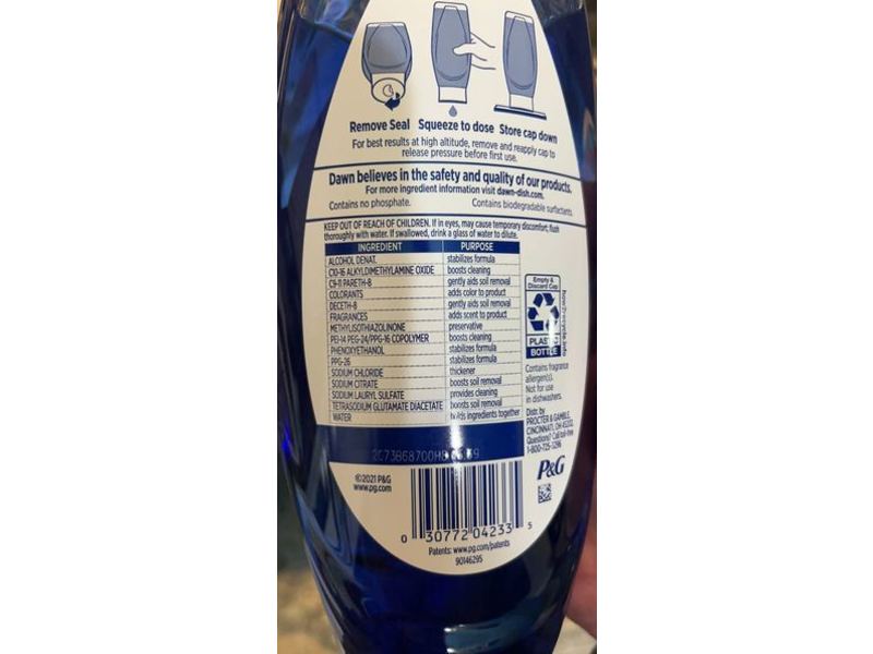 Dawn Dishwashing Liquid Ultra Platinum Ez-Squeeze 4x Faster, Refreshing Rain Scent, 22 fl oz/650 mL