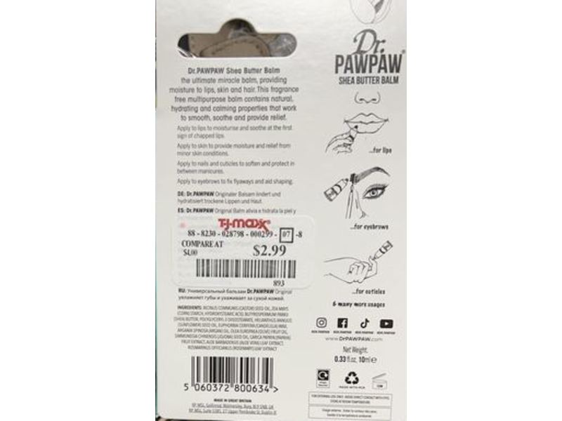 Dr. Pawpaw Lip Soothing Balm, Shea Butter, 0.33 fl oz/10 mL