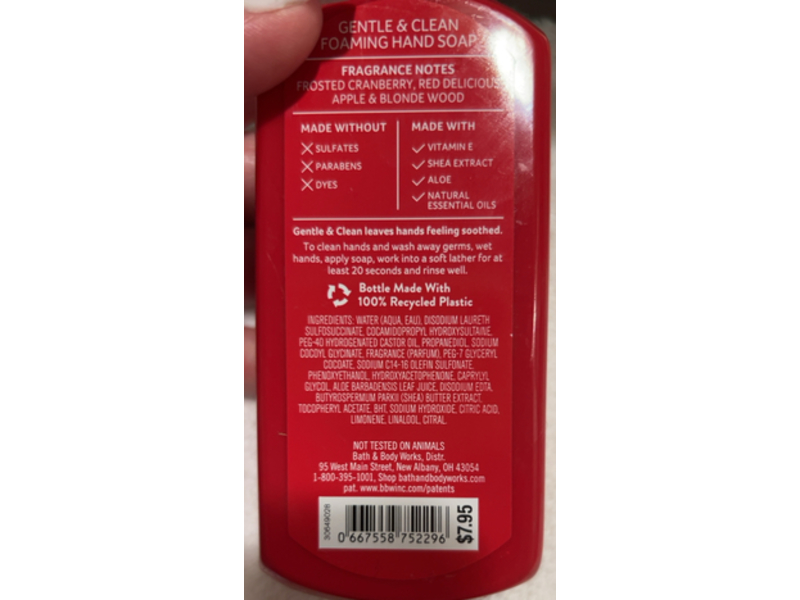 Bath & Body Works Gentle & Clean Hand Soap, Frosted Cranberry, 8.75 fl oz/259 mL