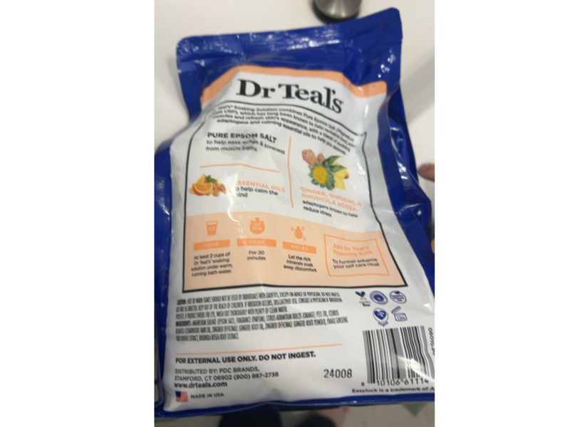 Dr Teal's Stress Relief Soaking Solution Pure Epsom Salt, Ginseng, Ginger & Rhodiola Rosea & Essential Oils, 1.36 kg