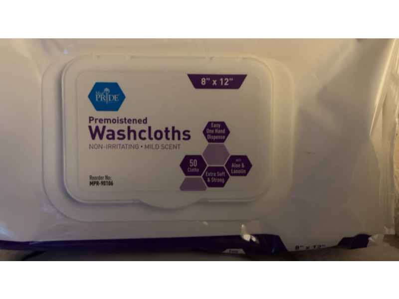 Med Pride Premoistened Wash Clothes, 50 Count