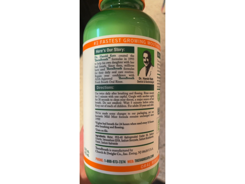 Thera Breath Fresh Breath Oral Rinse, Mild Mint, 16 fl oz/473 mL, Pack Of 2