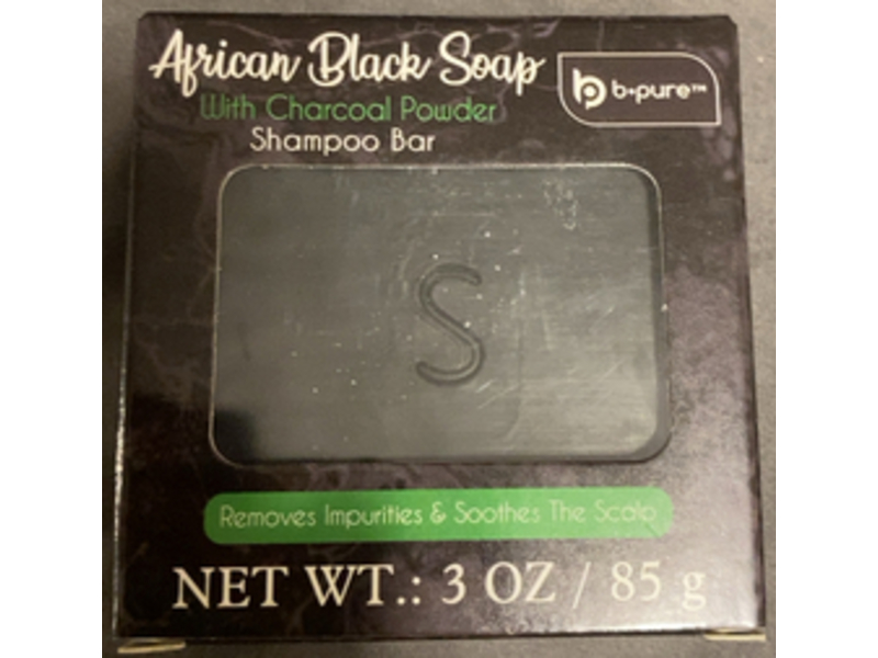 b.Pure African Black Soap Shampoo Bar with Charcoal Powder, 3 oz/85 g