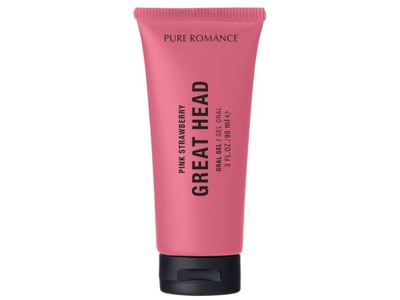 Pure Romance Great Head Oral Gel, Pink Strawberry, 3 fl oz/90 ml